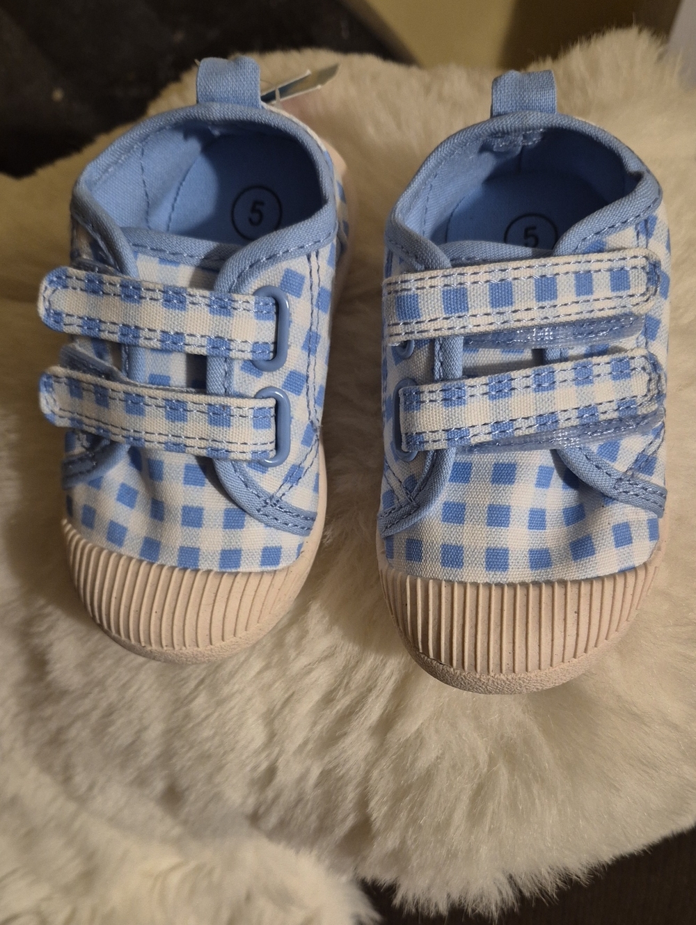 Cat & Jack Light Blue Gingham Velcro Baby Sneakers